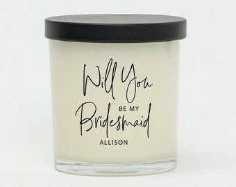 Black Will You Be My Bridesmaid Personalized Soy Candle Glass Gold Lid Hand Poured Soy Candle Custom Proposal Gift for Bridal Party Gift Box