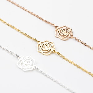 Flower Girl Rose Necklace CUSTOM Name Thank You For Being My Flower Girl Bridesmaid Maid of Honor Silver Gold Rose Gold Plated J-NE07S image 3