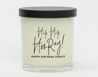 Black Hip Hip Hooray Birthday Personalized Soy Candle - Glass Jar Hand Poured Soy Candle Custom Birthday Party Favor Gift Celebration Box