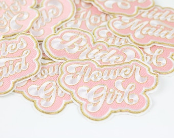 Bridal Party Embroidery Adhesive Patch Blush White Gold Script Bridal Party Gifts Proposal Gifts Flower Girl Bridesmaid New Bride G-AP02E