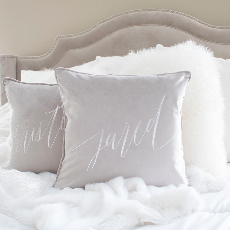 Personalized Velvet Throw Pillow Cover Silver Gray Velvet Etsy