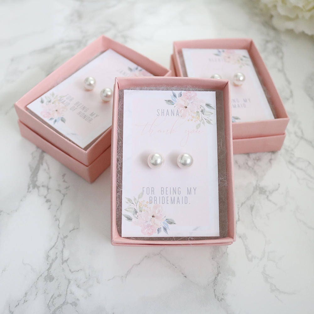 Thank You for Being My Bridesmaid Pearl Earrings - Floral Marble Maid…