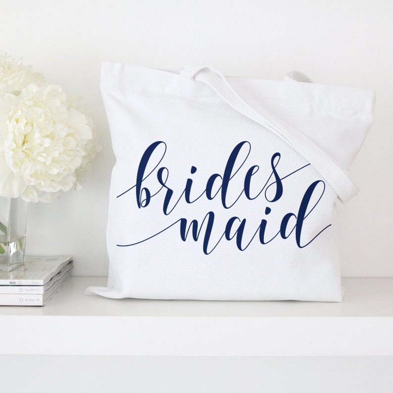Bridesmaid Fancy Script Tote Bag Wedding Totes Market Bag White Bachelorette Party Bridal Tote Bags Custom Tote Bags Canvas Tote