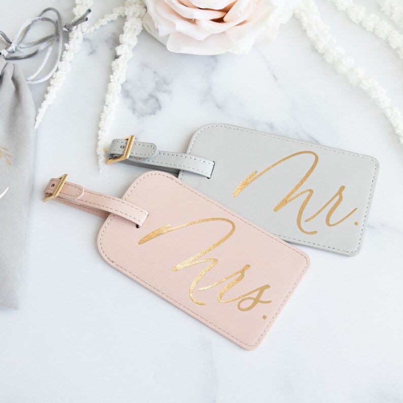 Personalized Luggage Tag Faux Leather Gold Foil Monogram Etsy