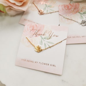 Flower Girl Rose Necklace CUSTOM Name Thank You For Being My Flower Girl Bridesmaid Maid of Honor Silver Gold Rose Gold Plated J-NE07S image 5