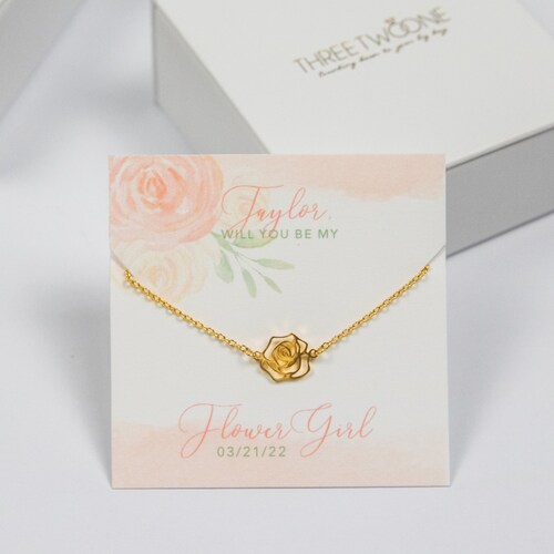 Flower Girl Rose Necklace CUSTOM Name 