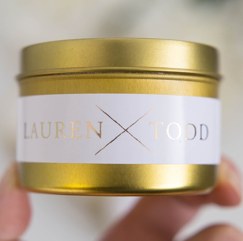Mini Soy Candles F-TC01G Wedding Favors Wedding Candles Travel Candles Gold Tin Candles Thank You Monogram Personalized Candles