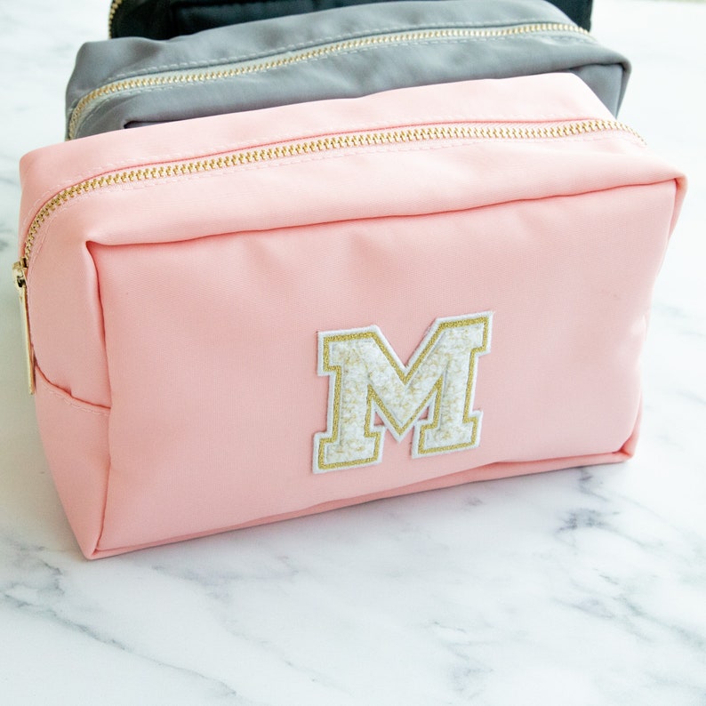 Personalized Monogram Nylon Makeup Bag Chenille Gold Etsy