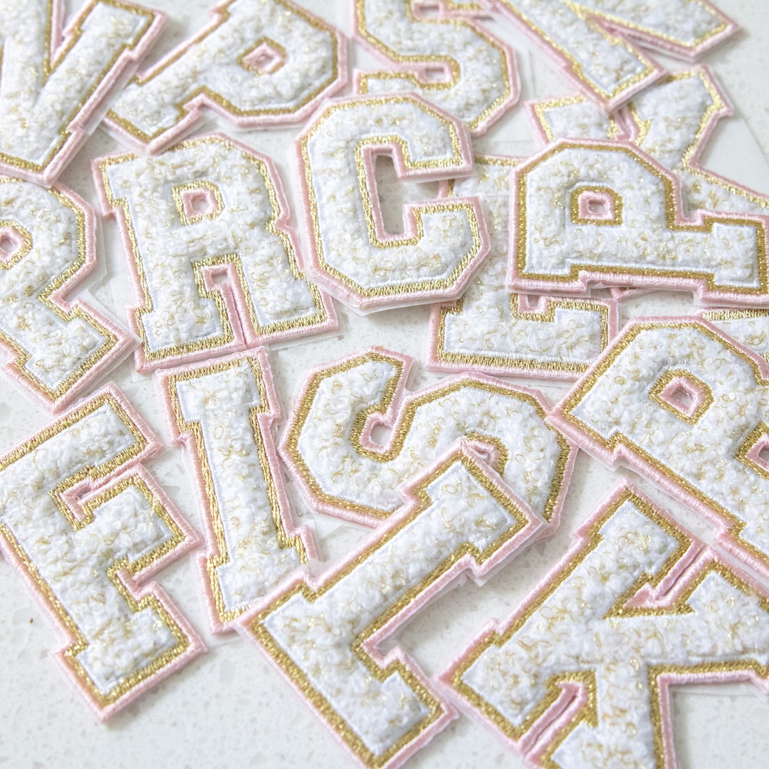 Blush and Gold Chenille Varsity Letter Patch ONLY Adhesive Backing ...