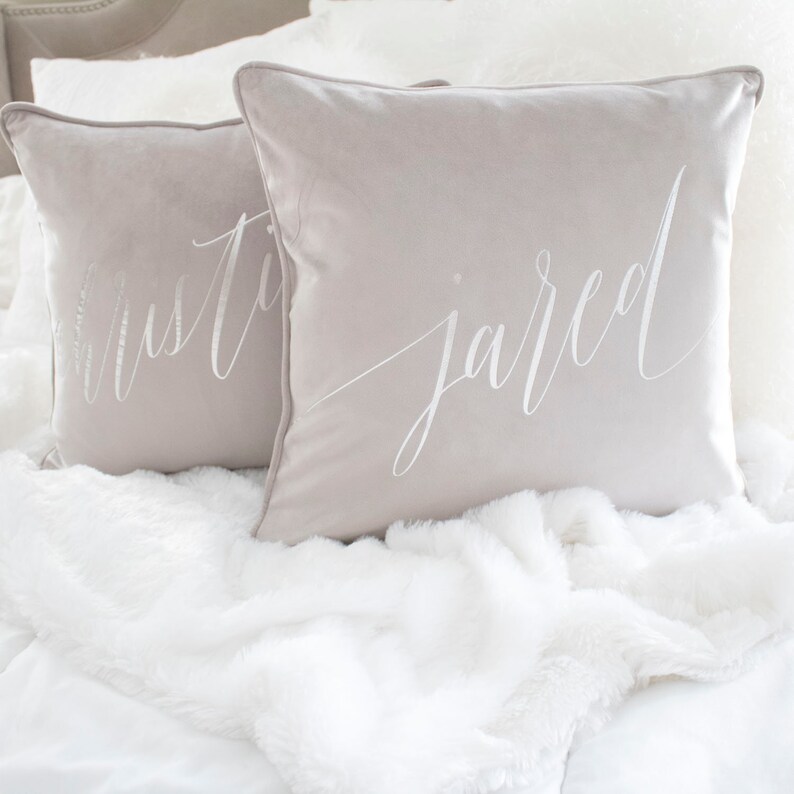 Personalized Velvet Throw Pillow Cover Silver Gray Velvet Etsy