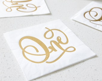 One Napkins Set of 16 - Gold and White First Baby Birthday Party Onederful One Party Decoration Theme Party 1st Birthday Party Modern Party