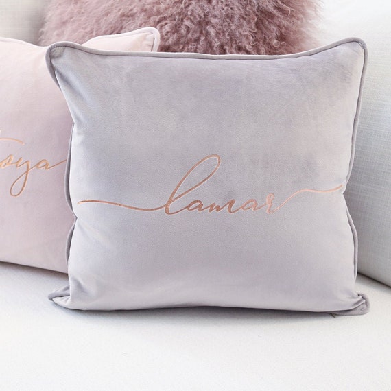 blush and gray pillows