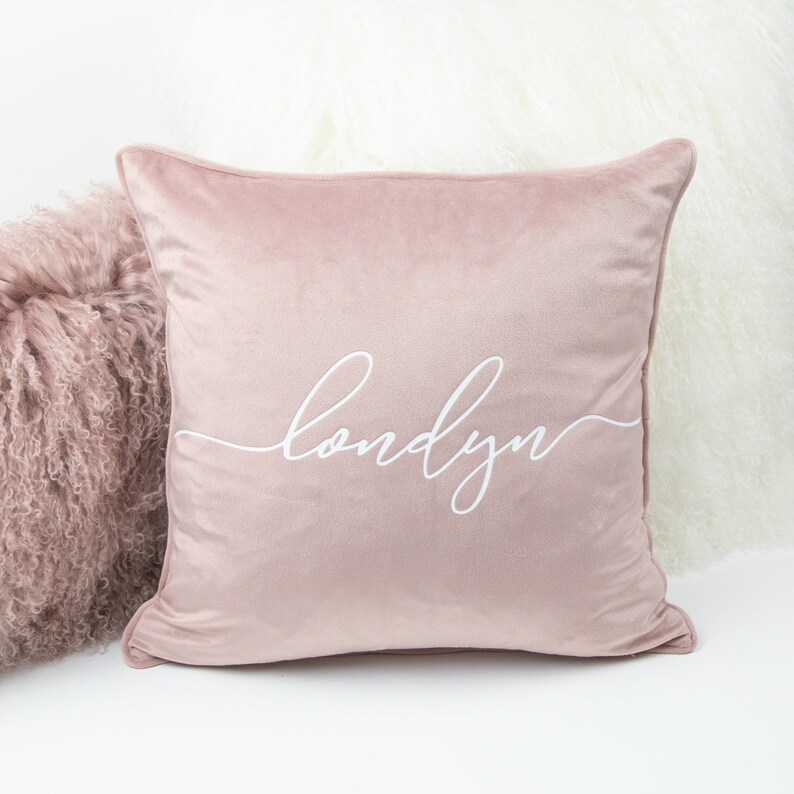 Personalized Velvet Throw Pillow Cover Blush Pink Gray Rose Etsy