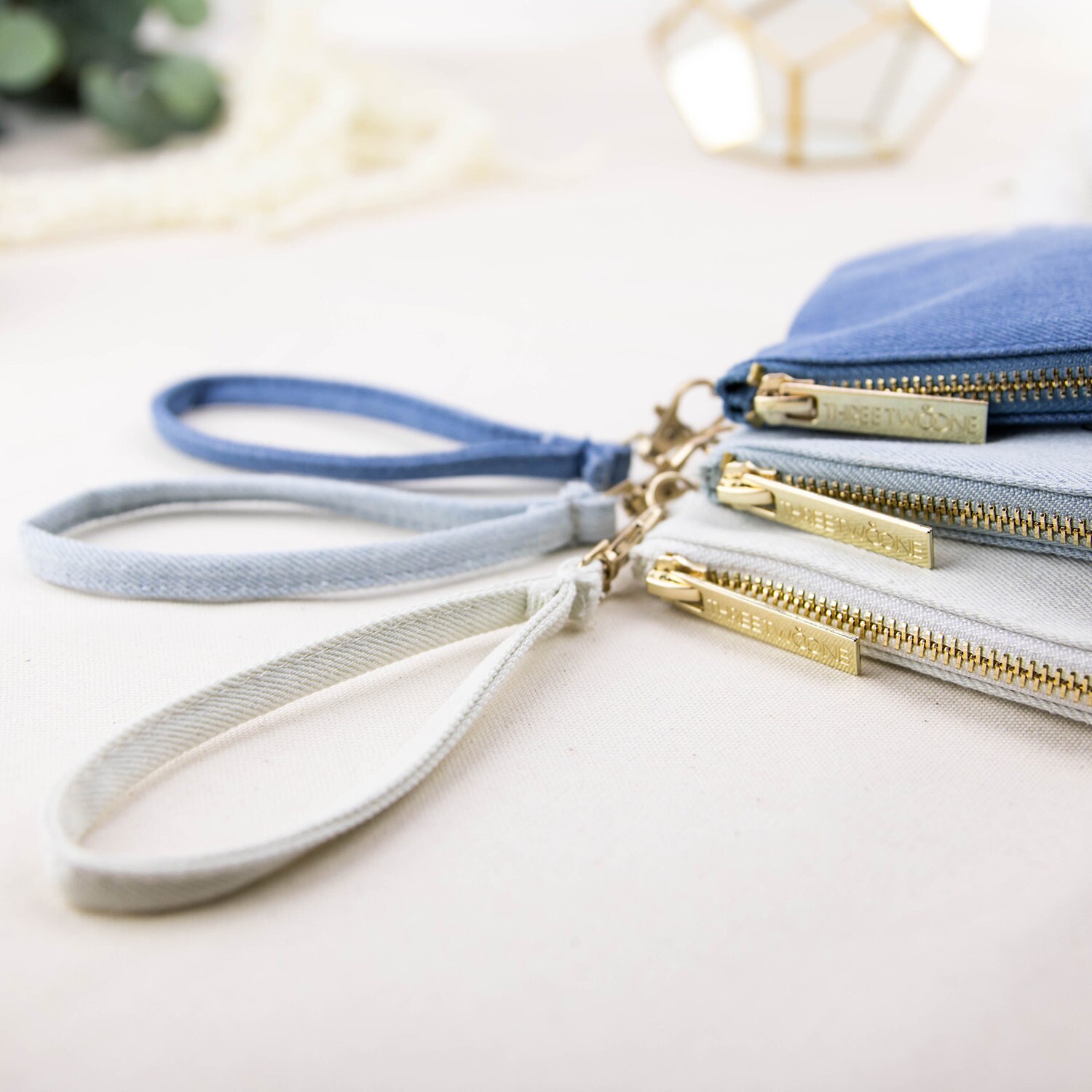 Light Denim Makeup Bag Personalized Clutch w/Strap Custom Etsy