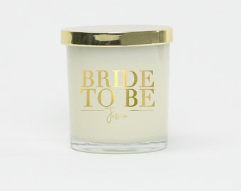 Gold Bride to Be Personalized Soy Candle - Glass Gold Lid Hand Poured Soy Candle Custom New Bride Proposal Gift for Bridal Party Gift Box