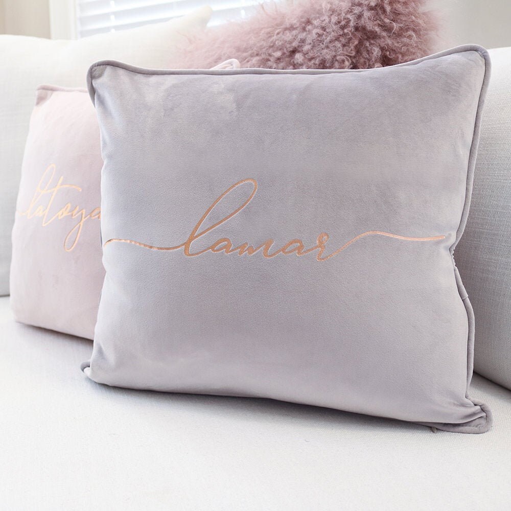 Personalized Velvet Throw Pillow Cover Blush Pink Gray Rose Etsy