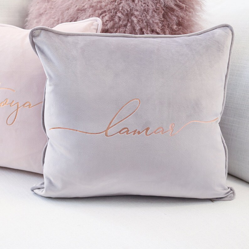 Personalized Velvet Throw Pillow Cover Blush Pink Gray His Etsy