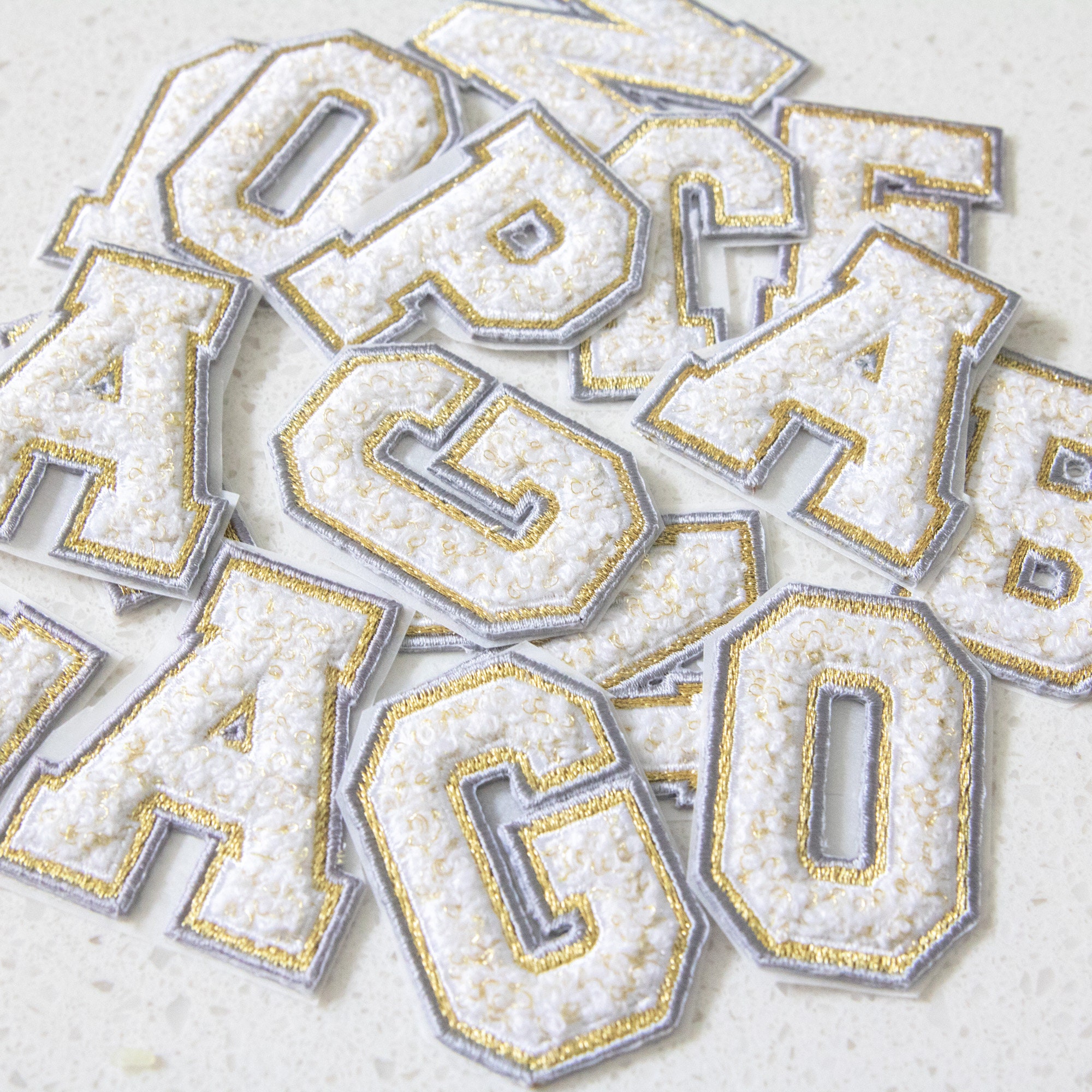 Gray and Gold Chenille Varsity Letter Patch ONLY - Adhesive Backing Monogram Patch Embroidery Patch Gift for Her Personalized Gift DIY Bag