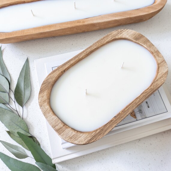 Wooden Dough Bowl Soy Candle Hand Poured Soy Candle Rustic Etsy