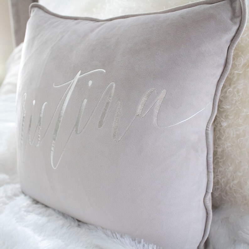 Personalized Velvet Throw Pillow Cover Silver Gray Velvet Etsy