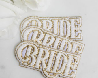 White Bride Embroidery Adhesive Patch White Chenille Gold Script New Bride Gifts Proposal Gifts Maid of Honor Bridesmaid New Bride