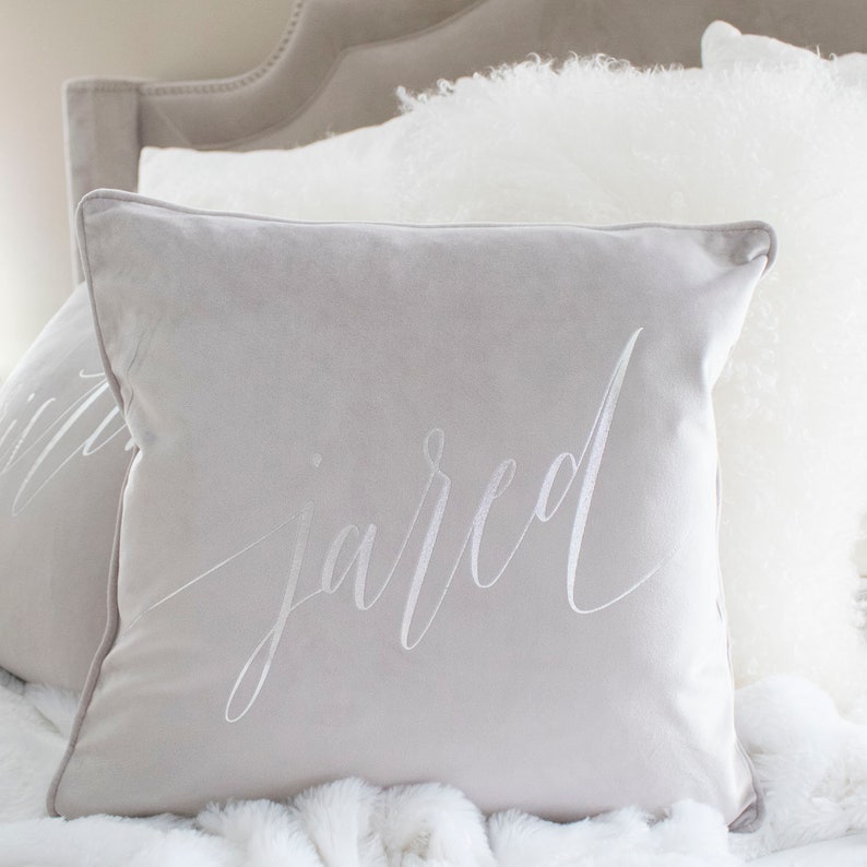 Personalized Velvet Throw Pillow Cover Silver Gray Velvet Etsy