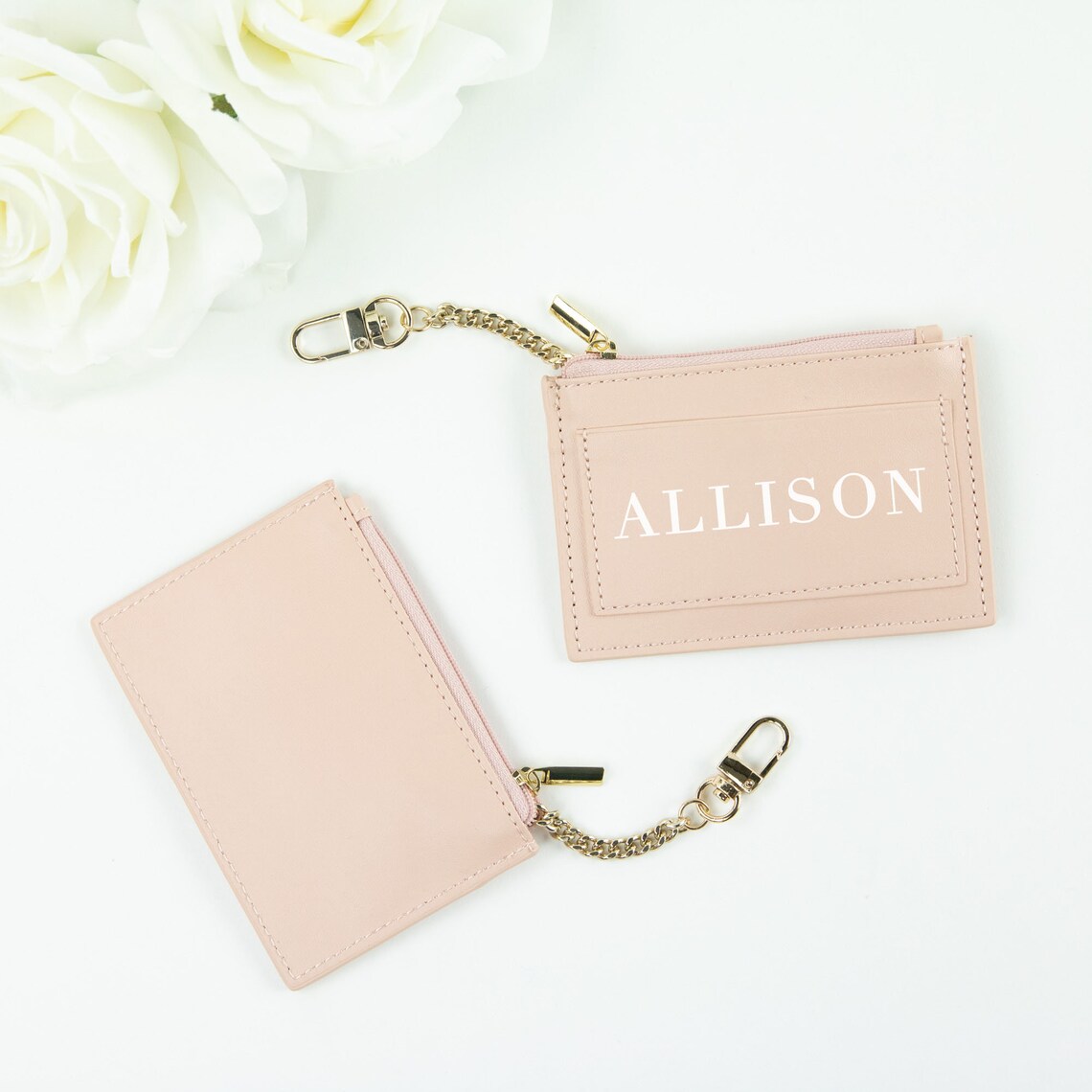 Personalized Credit Card Key Chain Vegan Leather Gold Foil Etsy