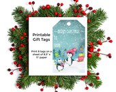 Cute Penguins Christmas Gift Tags - Holiday Printable Digital Download