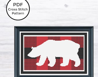 Plaid Polar Bear Counted Cross Stitch PDF Digital Pattern | Instant Download