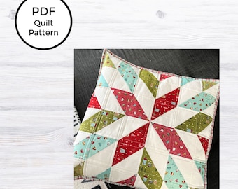 Starburst Quilted Christmas Pillow Cover Pattern | Instant Download | 6 Fabric Combinations