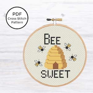 Bee Sweet Counted Cross Stitch Pattern for Beginners - Digital Download