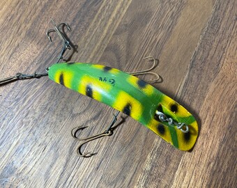 Vintage Green & Yellow 4 Hook Fishing Lure
