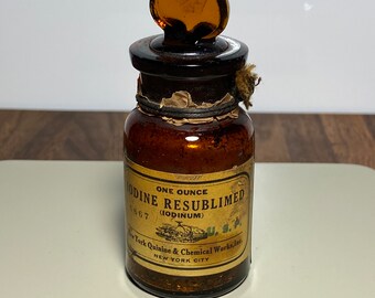 Vintage Iodine Medicine Glass Amber Bottle