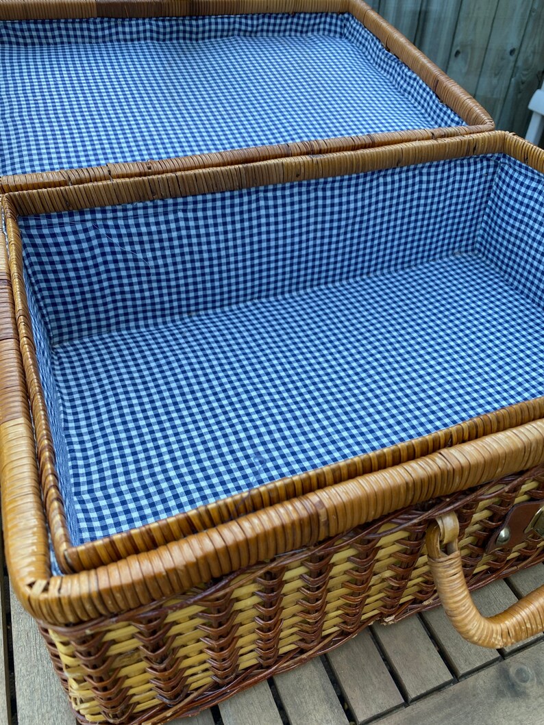 Vintage Wicker Picnic Basket W Wine Holder Etsy
