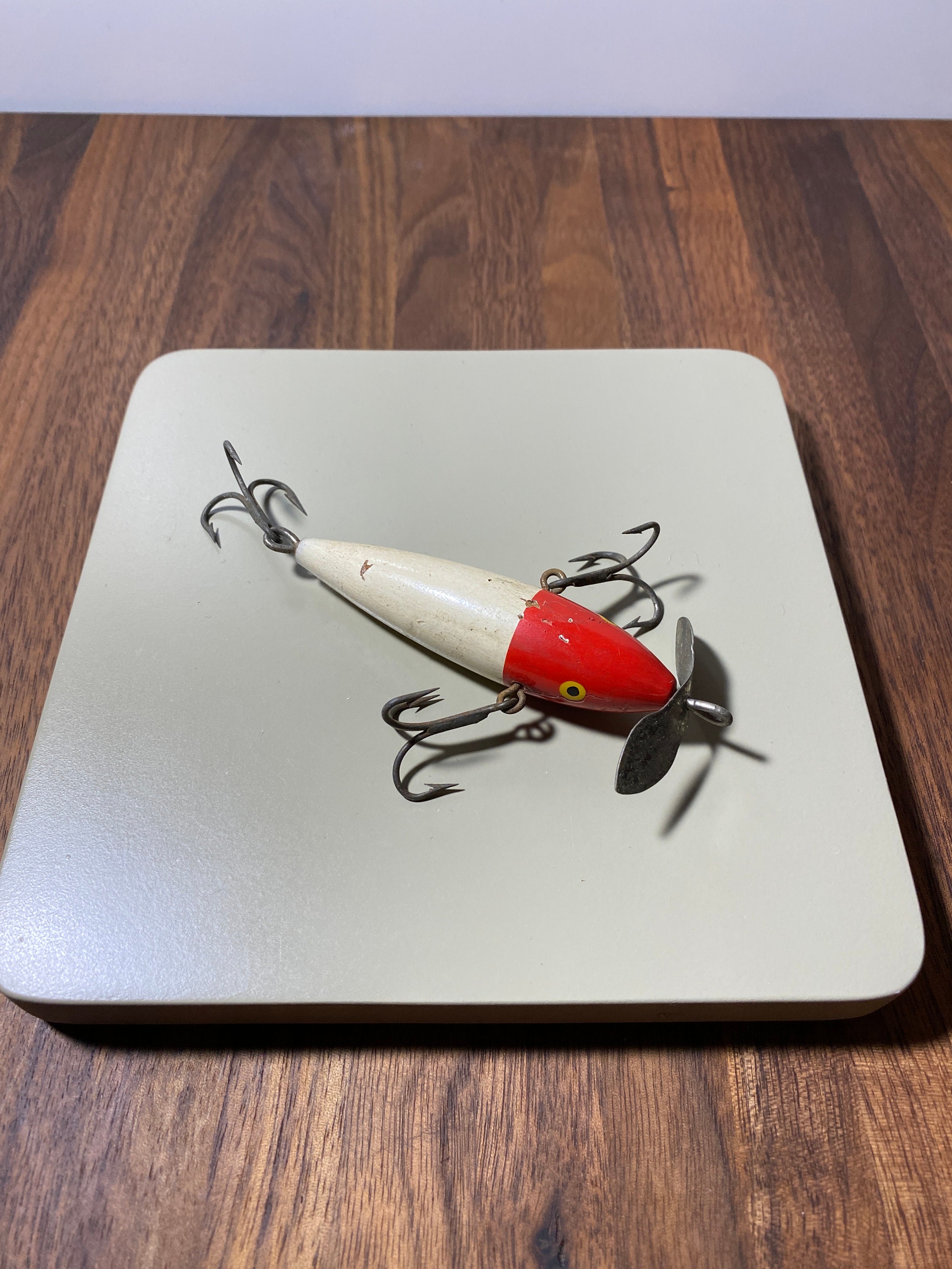 Vintage Wooden Classic Red & White Fishing Lure - Etsy