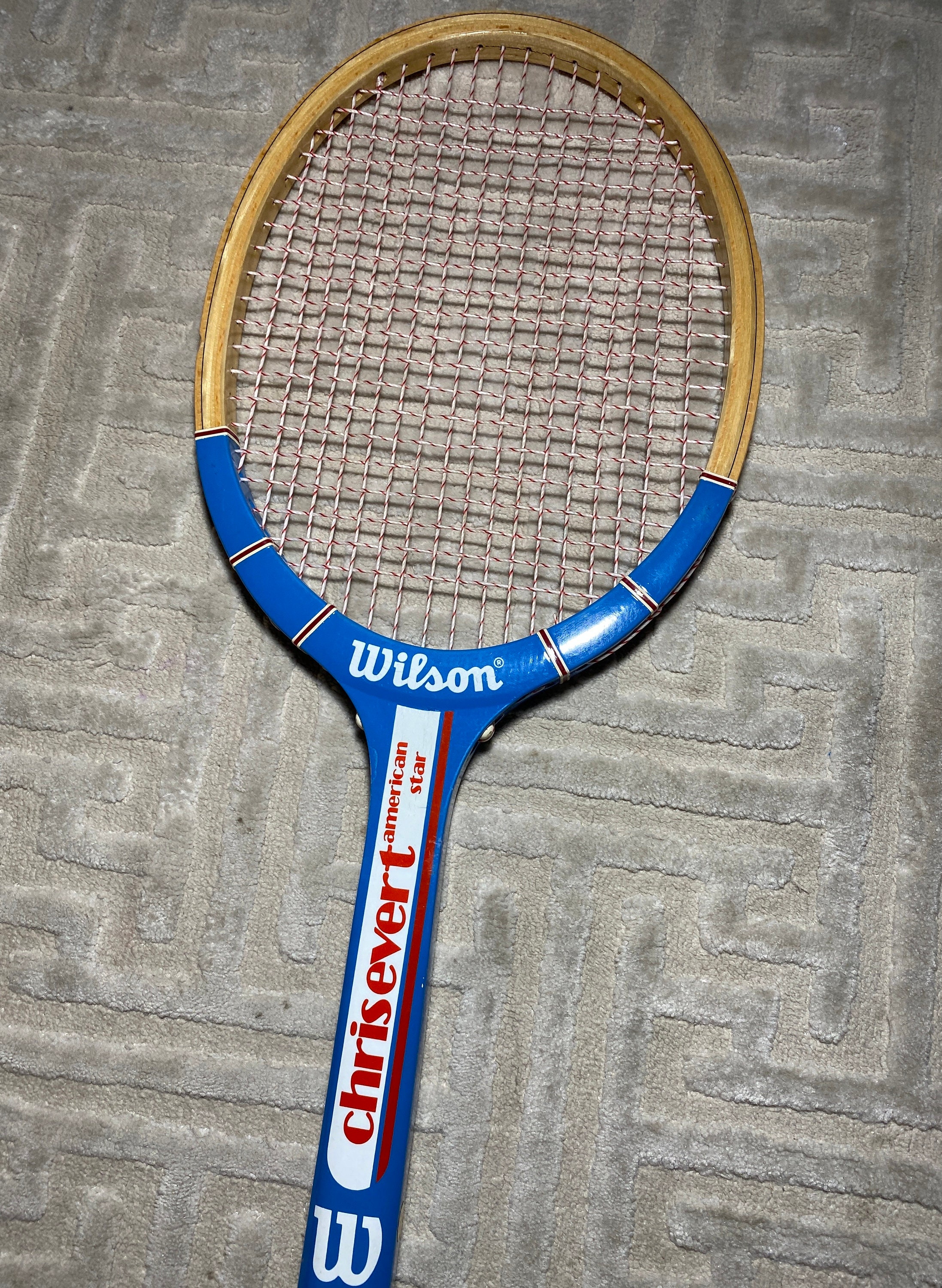 Raquette de tennis en bois / GRIP cuir véritable Vintage