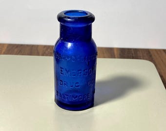 Miniaturowa zabytkowa szklana butelka na leki