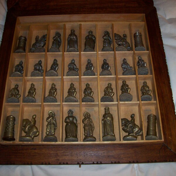 Vintage German Cast Bronze and Silvered Chess Set by MKW Elsholz