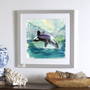 Orca Killer Whale Art, Ocean & Forest Spirit Animal Art print, Coastal Watercolor Painting, PNW Orca Watercolour Print image 1