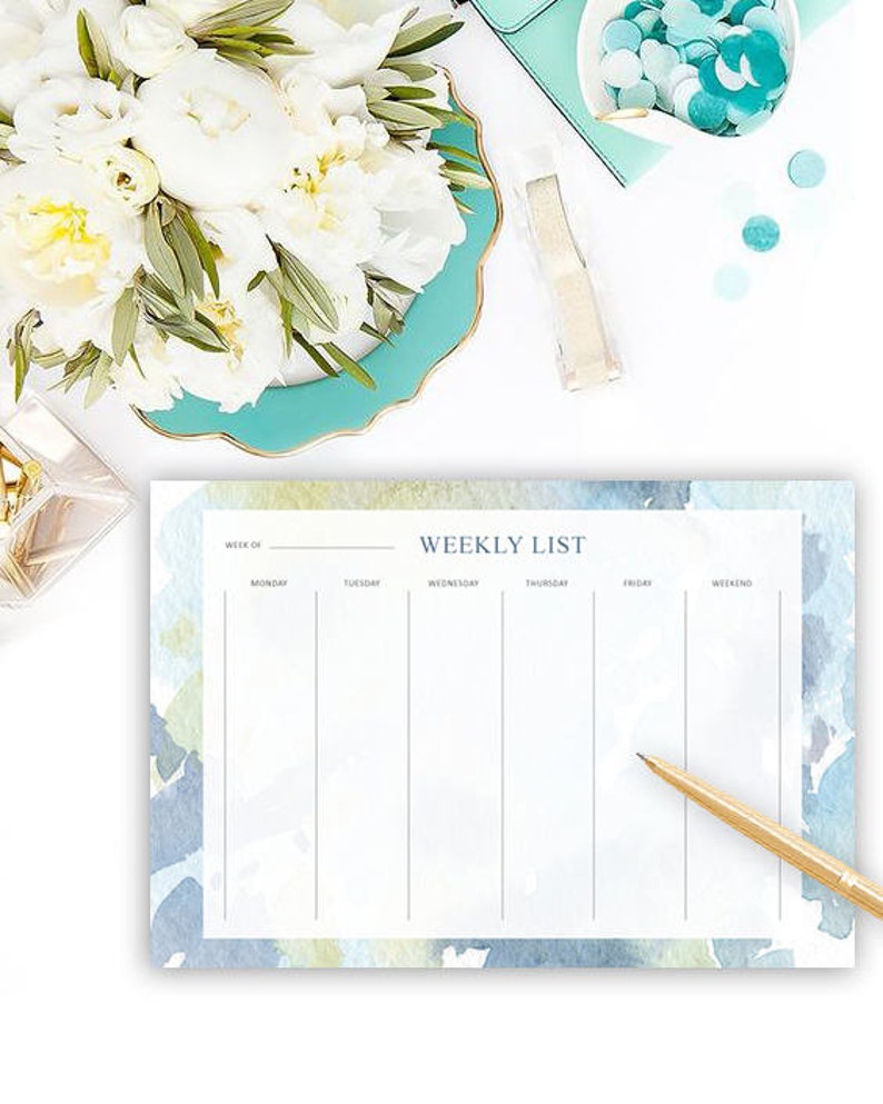 Gift for Her Bright Colorful Stationery Cute Watercolor Planner To Do List Weekly List Desk Pad Friend Gift Gift for Coworker