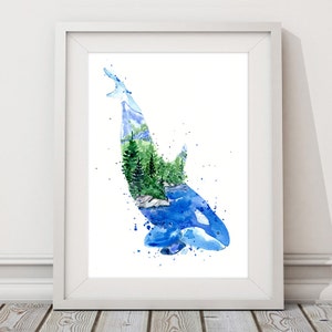 Orca Killer Whale Ocean Spirit Animal Watercolor Art Print, Coastal Painting, Wildlife PNW Art, Vancouver Island Sunshine Coast BC Art Print