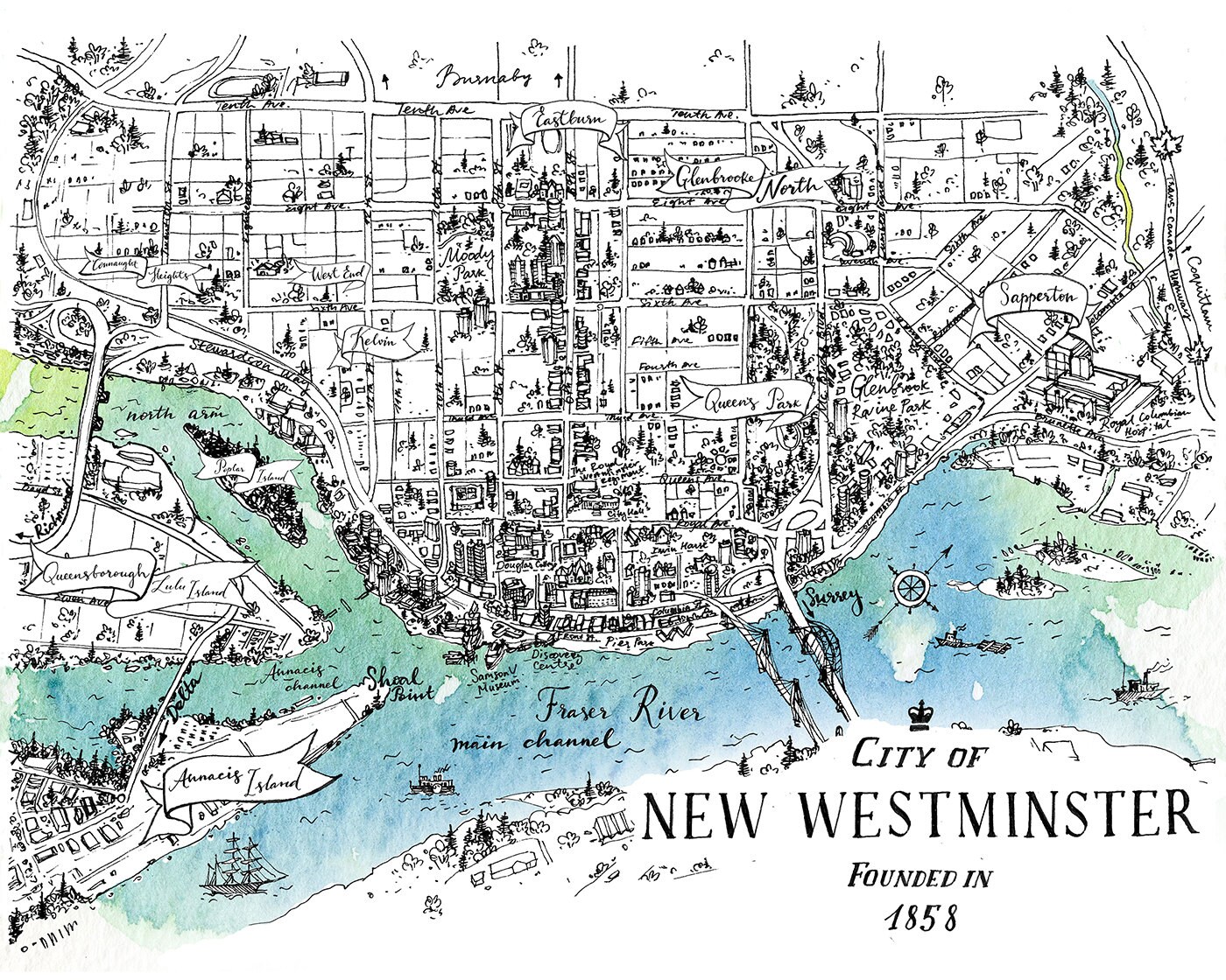 Map Of New Westminster Bc New Westminster Map Metro Vancouver British Columbia Canada | Etsy Uk