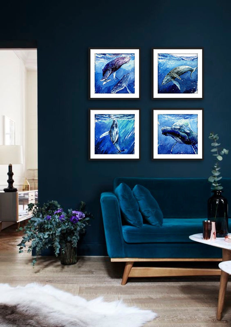 Katina and Unna / Orca Killer Whale Mother & Baby / Ocean Whales Art print, Coastal Watercolor Painting, Home Wall decor, Gift for her 8x8 画像 5