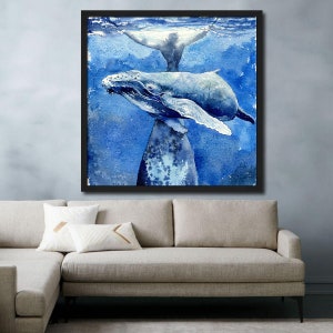 Katina en Unna / Orca orka moeder & baby / oceaan walvissen Art print, kust aquarel schilderij, Home wand decor, cadeau voor haar 8x8 afbeelding 3