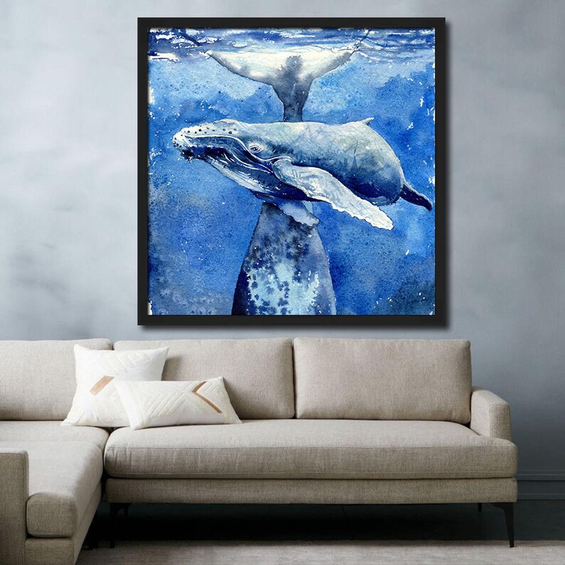 Katina and Unna / Orca Killer Whale Mother & Baby / Ocean Whales Art print, Coastal Watercolor Painting, Home Wall decor, Gift for her 8x8 image 3