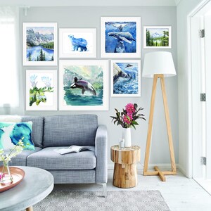 Katina en Unna / Orca orka moeder & baby / oceaan walvissen Art print, kust aquarel schilderij, Home wand decor, cadeau voor haar 8x8 afbeelding 4
