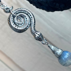 Labradorite Snake Pendant Necklace, Wire-wrapped, Crystal, Blue Flash, Handmade