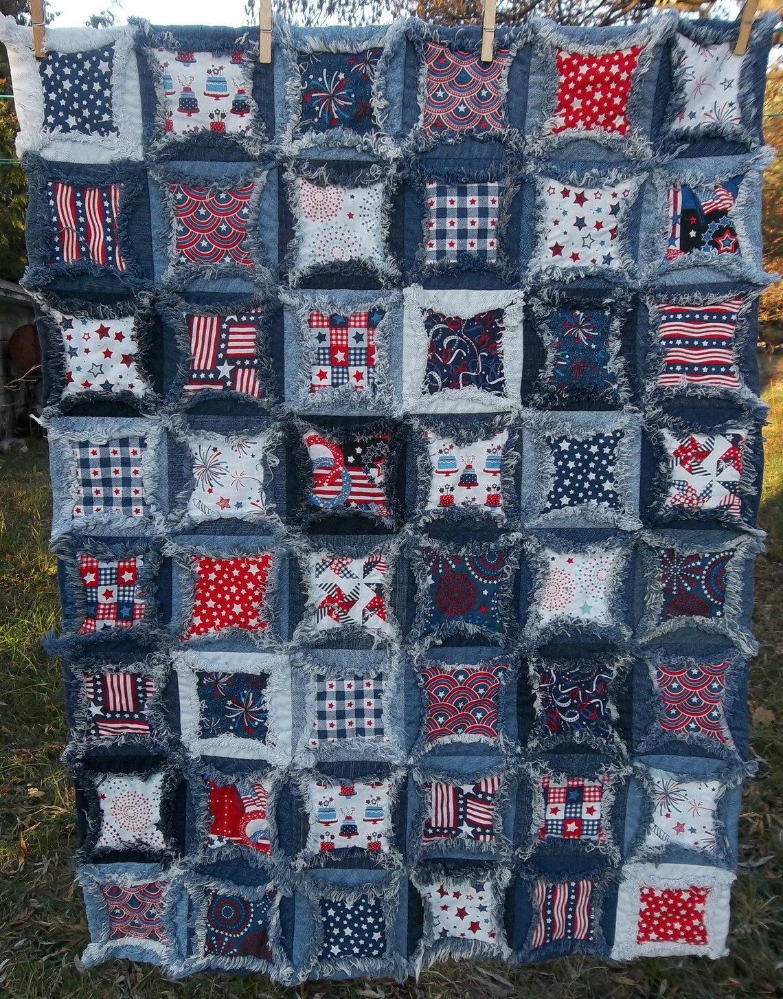 Wheelchair Lap Robe Patriotic Upcycled Denim Circle Quilt Etsy