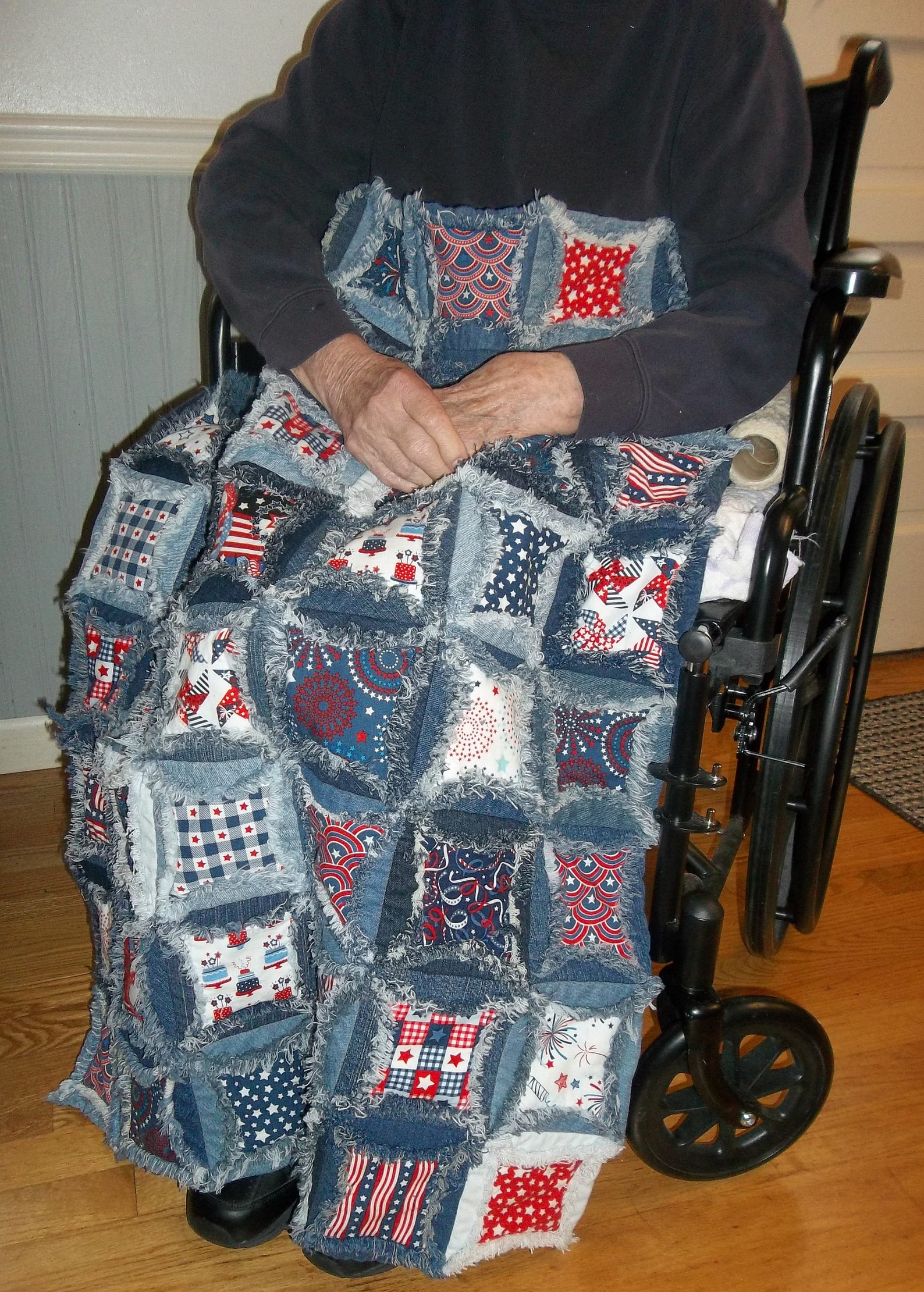 Wheelchair Lap Robe Patriotic Upcycled Denim Circle Quilt Etsy