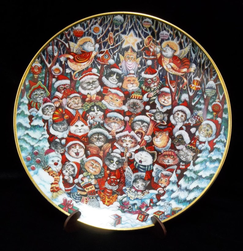 Santa Claws Franklin Mint collector plate, Bill Bell design, gold edge, numbered image 1